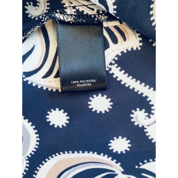 ANN TAYLOR Blouse Women’s Petite Small Navy Semi Sheer Sleeveless Paisley Print - Picture 10 of 11